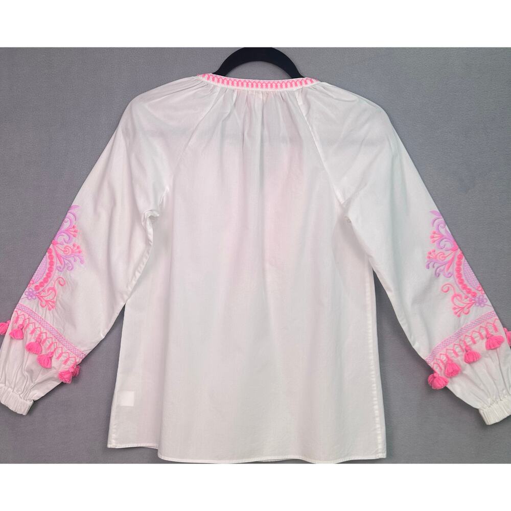 NWOT Lilly Pulitzer Kaydence Tunic Top Resort White Pink Tassel Trim Size XXS - Picture 4 of 11